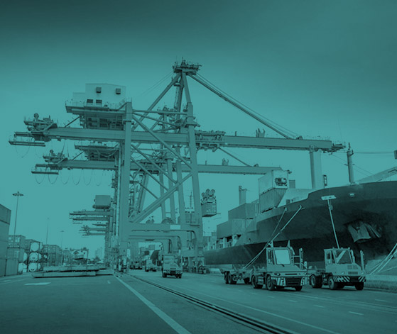 Busy industrial shipping port with cargo containers and large cranes
